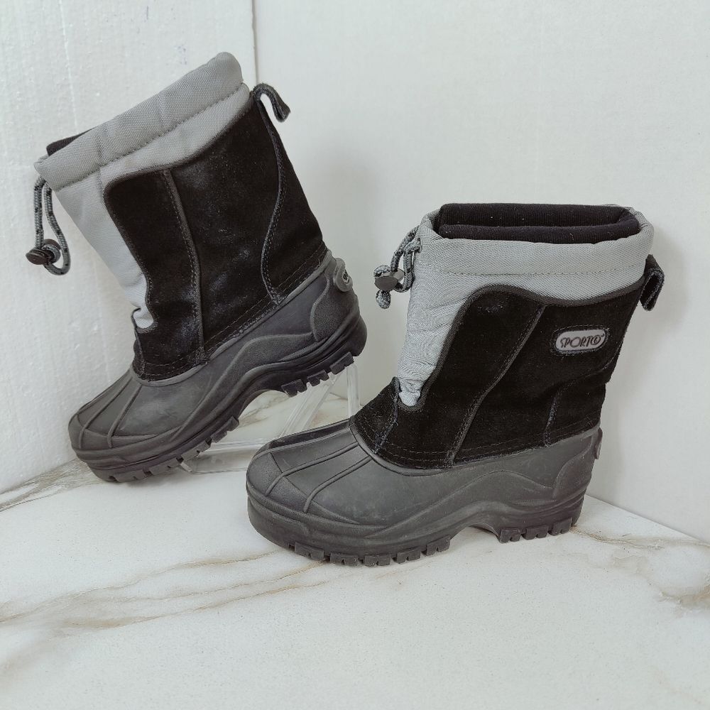 Sporto Toddler Kids Black Suede Rubber Winter Snow Boots, Sz 3